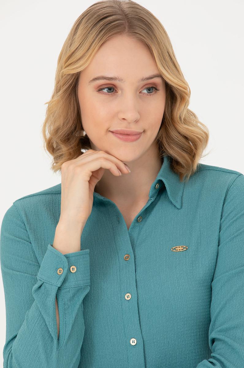 Kadın Mint Örme Gömlek