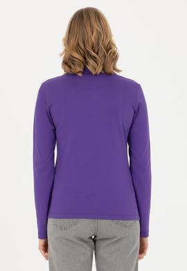 Kadın Mor Basic Polo Yaka Sweatshirt - 50271573094