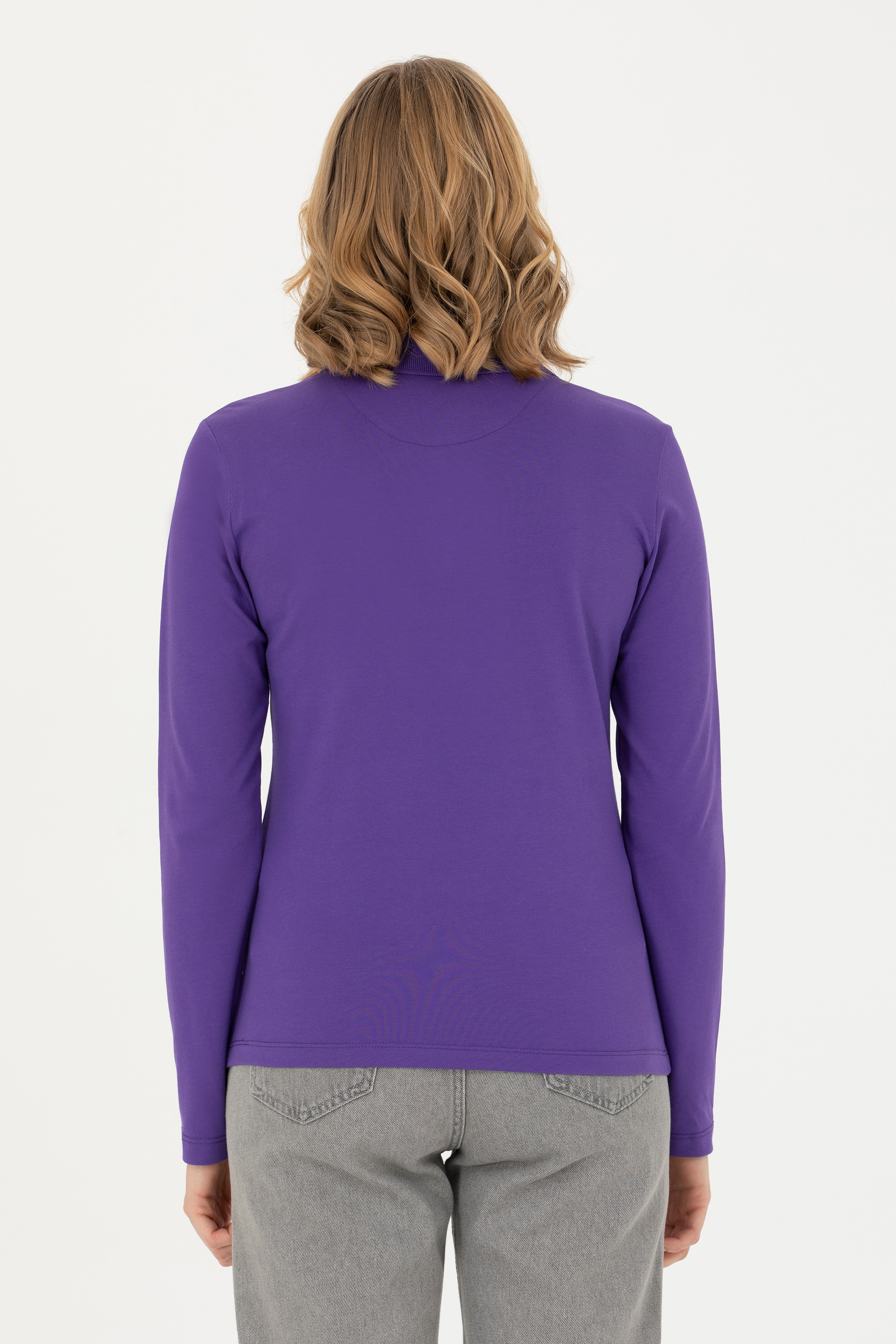 Kadın Mor Basic Polo Yaka Sweatshirt - Image 5