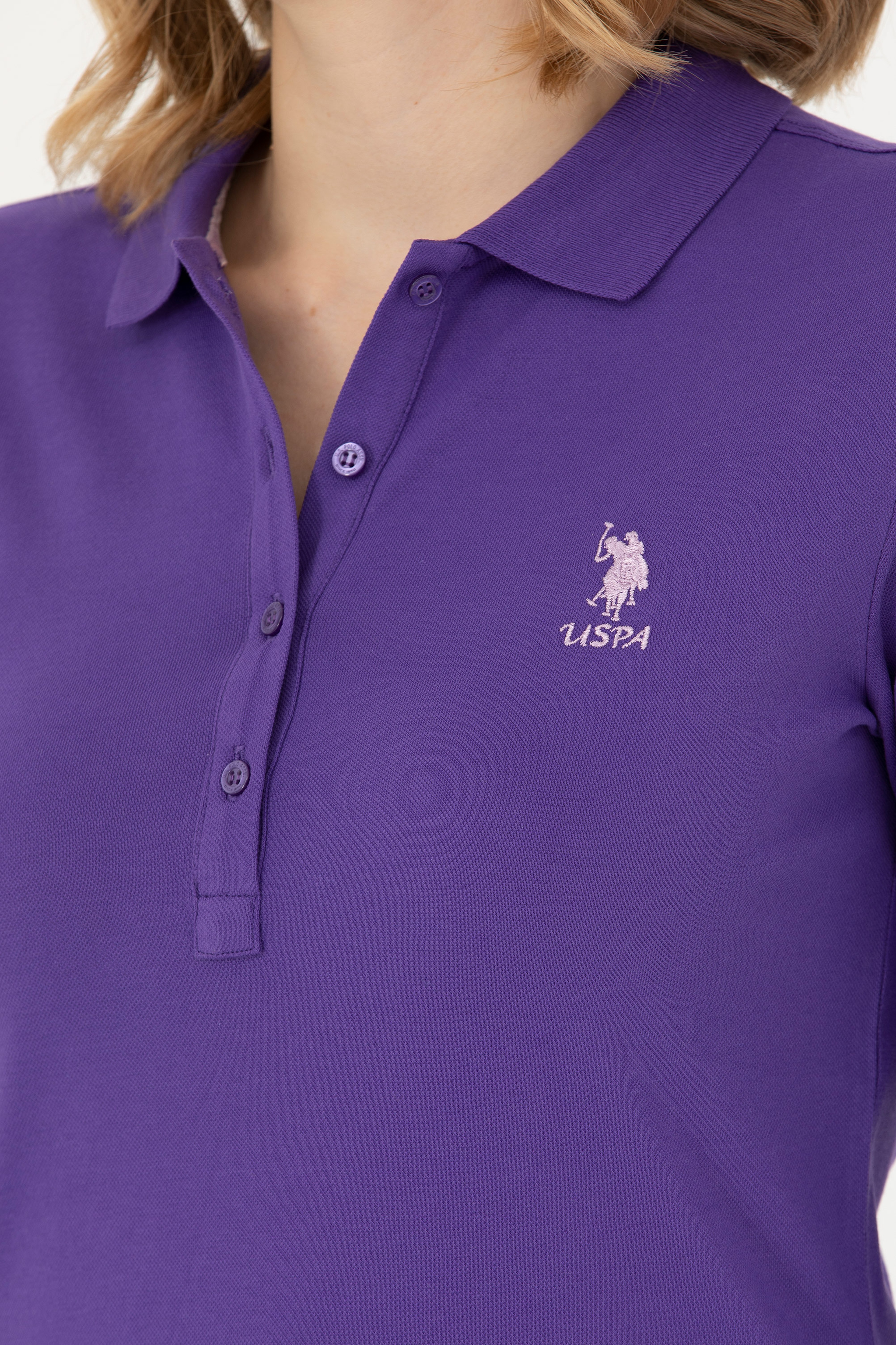 Kadın Mor Basic Polo Yaka Sweatshirt