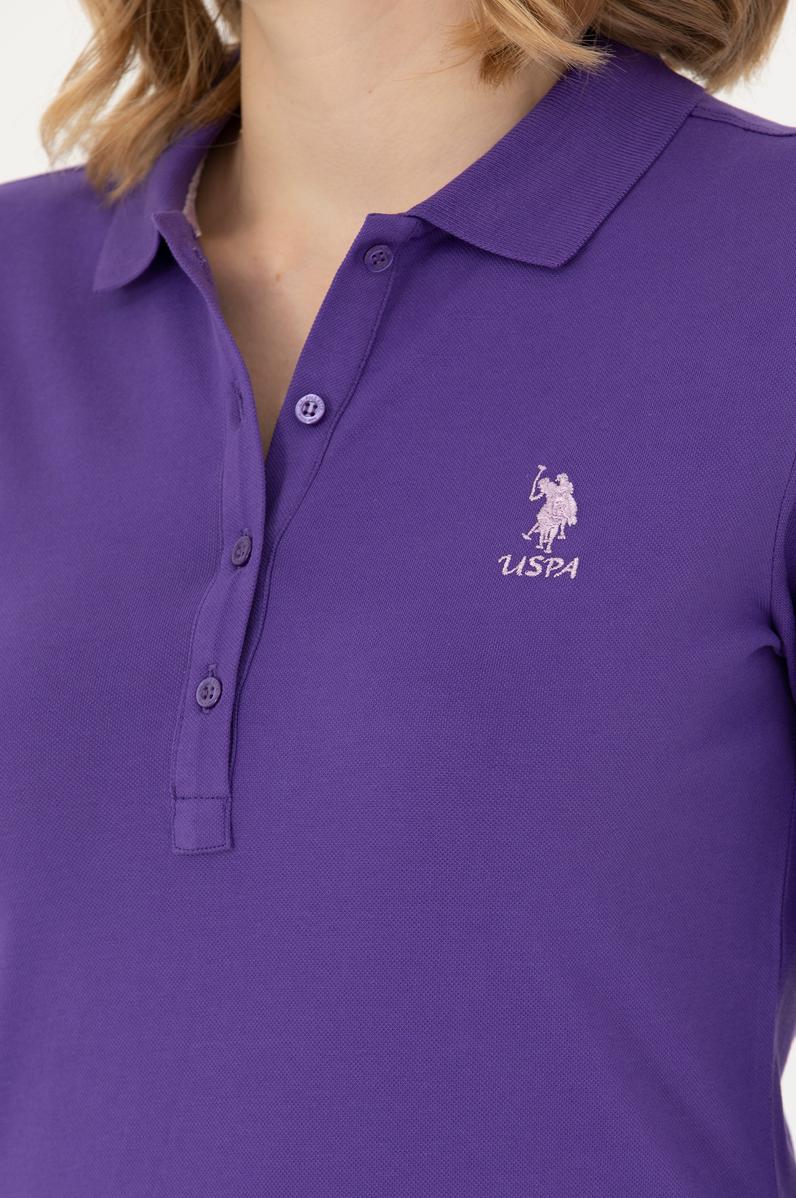 Kadın Mor Basic Polo Yaka Sweatshirt