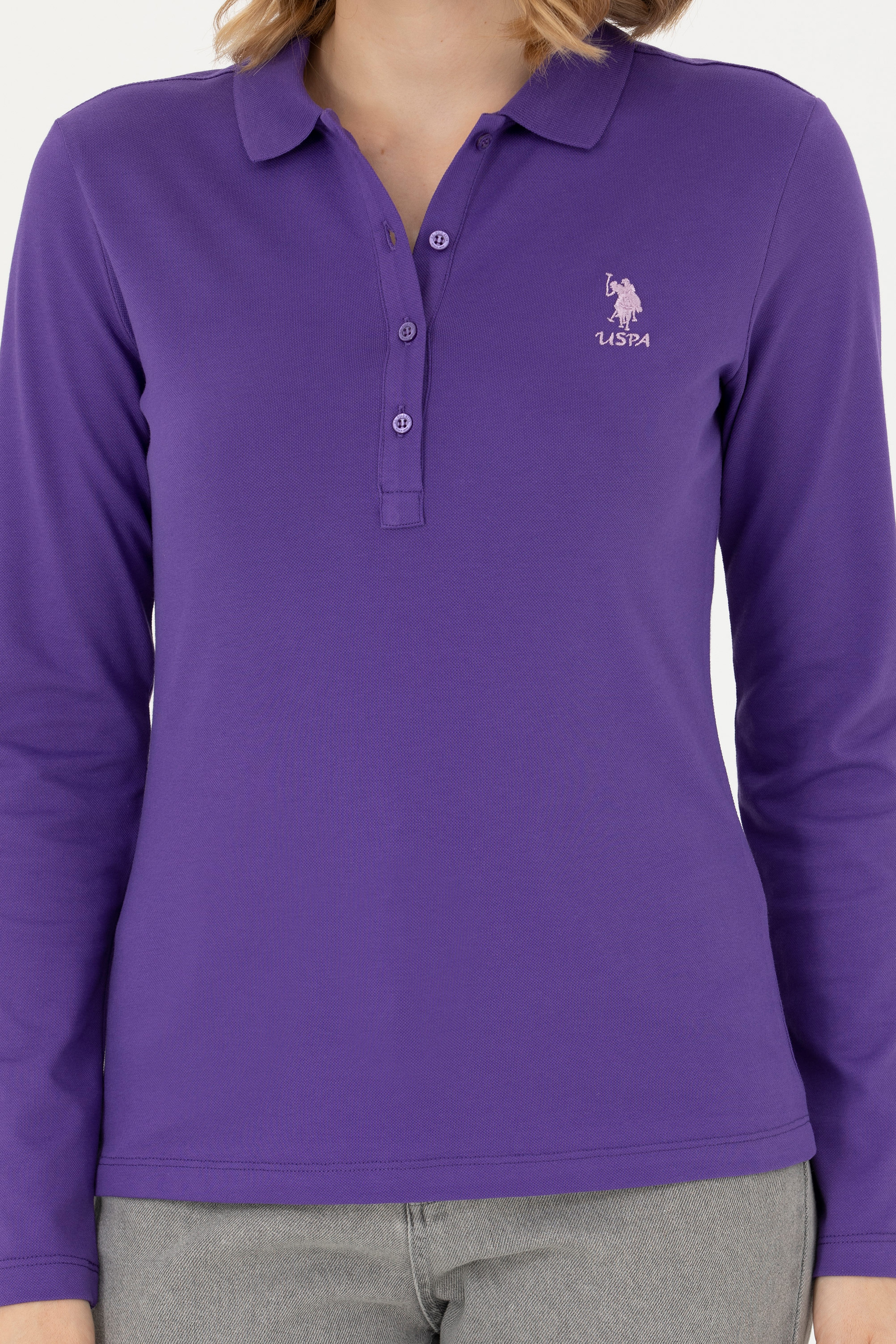Kadın Mor Basic Polo Yaka Sweatshirt - Image 6