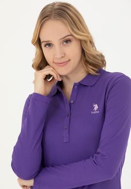 Kadın Mor Basic Polo Yaka Sweatshirt - 50271573094