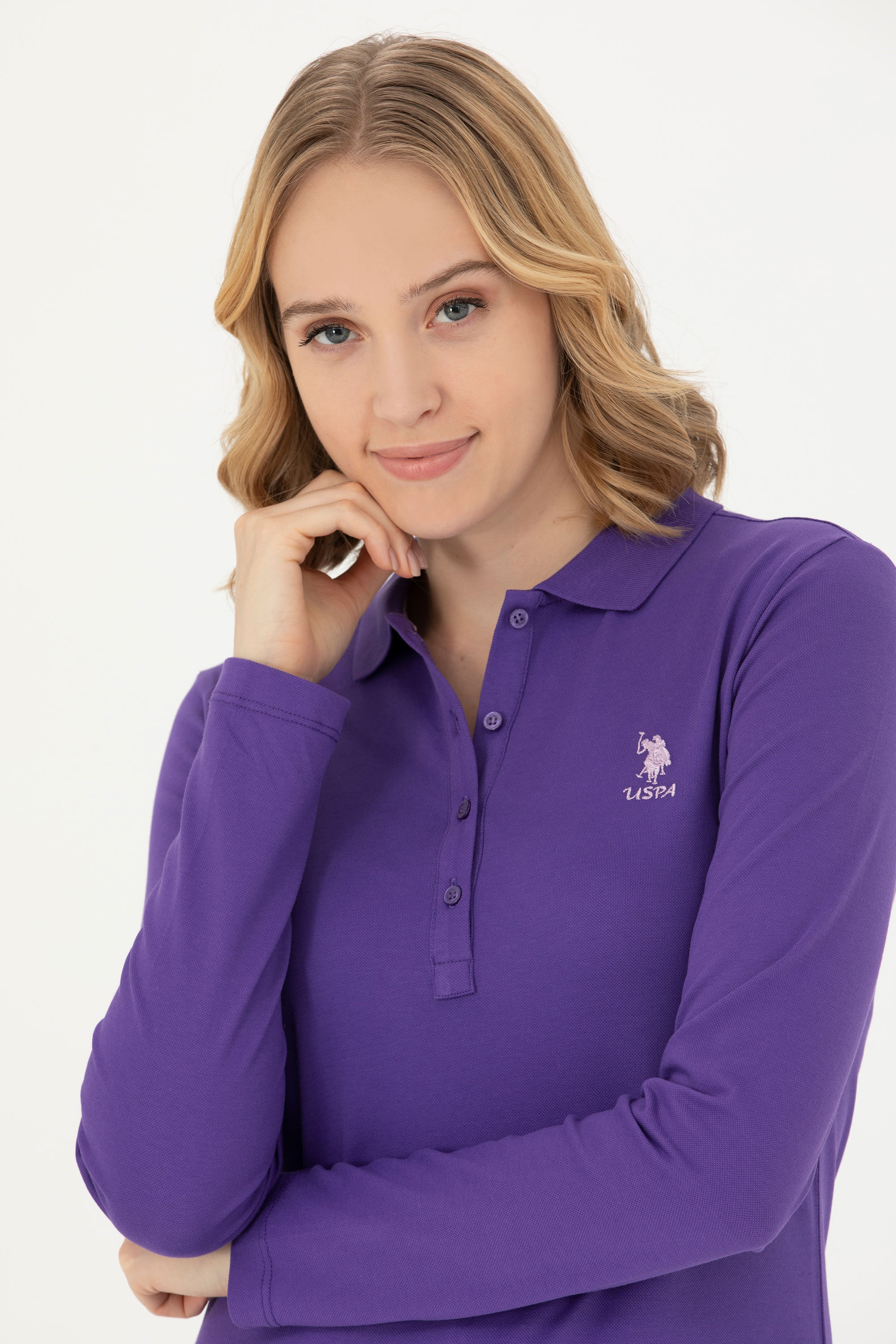 Kadın Mor Basic Polo Yaka Sweatshirt - Image 2