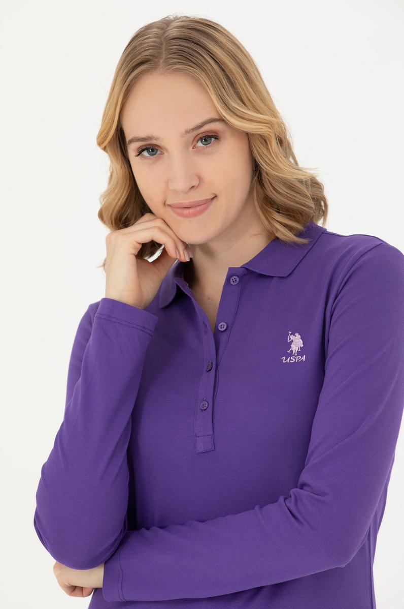 Kadın Mor Basic Polo Yaka Sweatshirt