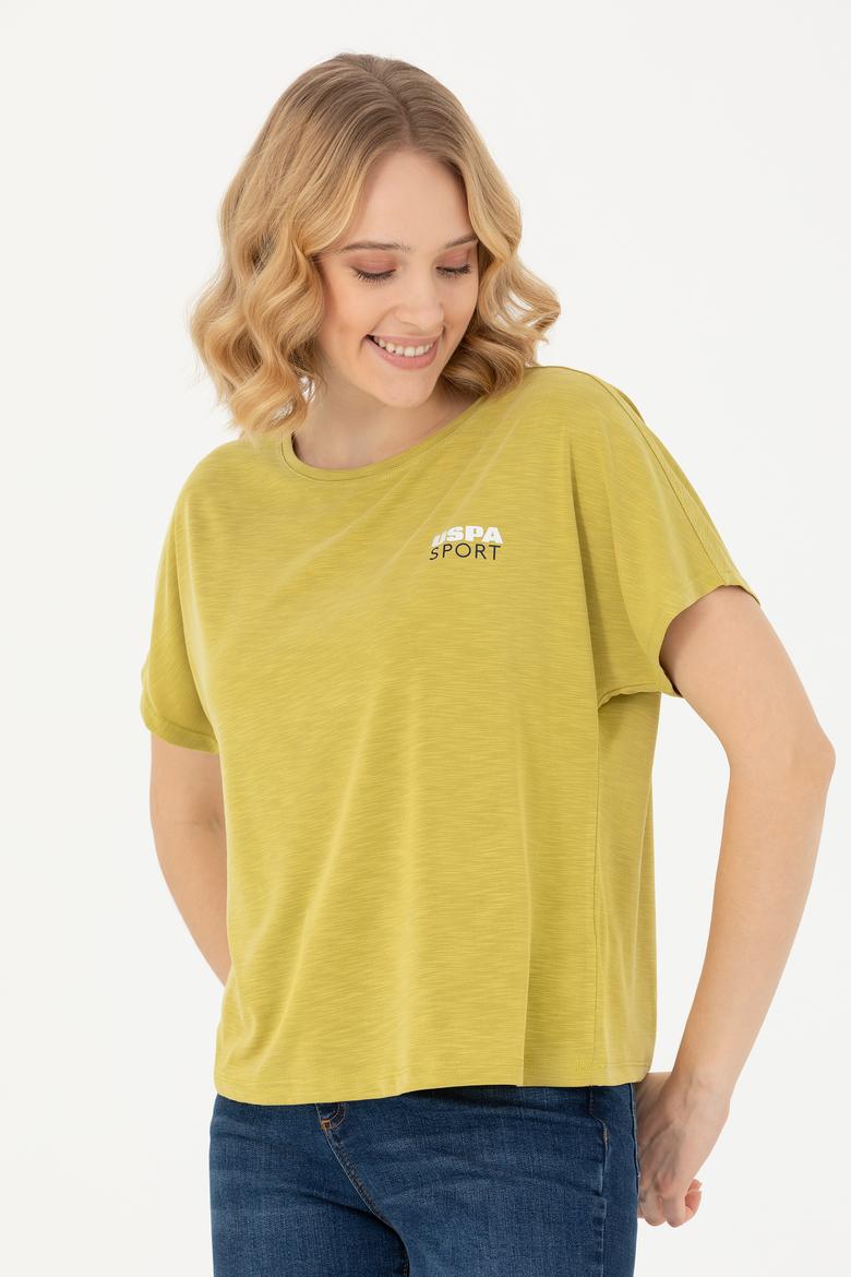 Kadın Fıstık Yeşili Bisiklet Yaka Tişört - 50271621067