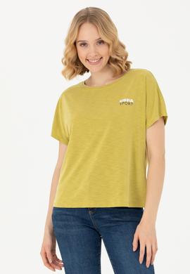 Kadın Fıstık Yeşili Bisiklet Yaka Tişört - 50271621067