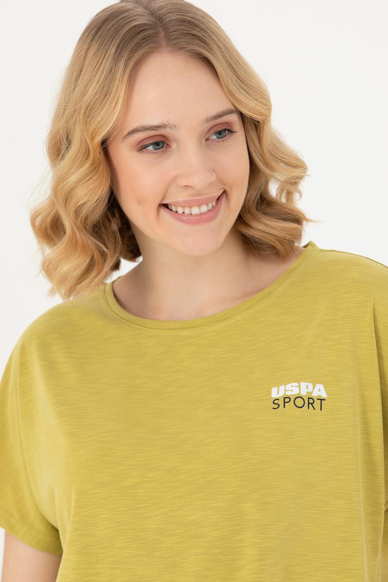 Kadın Fıstık Yeşili Bisiklet Yaka Tişört - 50271621067