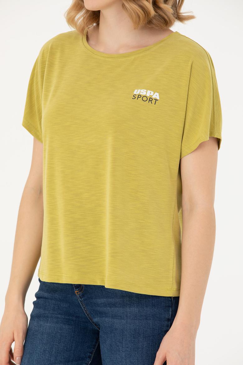 Kadın Fıstık Yeşili Bisiklet Yaka Tişört - 50271621067