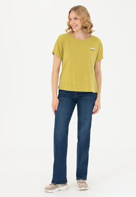 Kadın Fıstık Yeşili Bisiklet Yaka Tişört - 50271621067