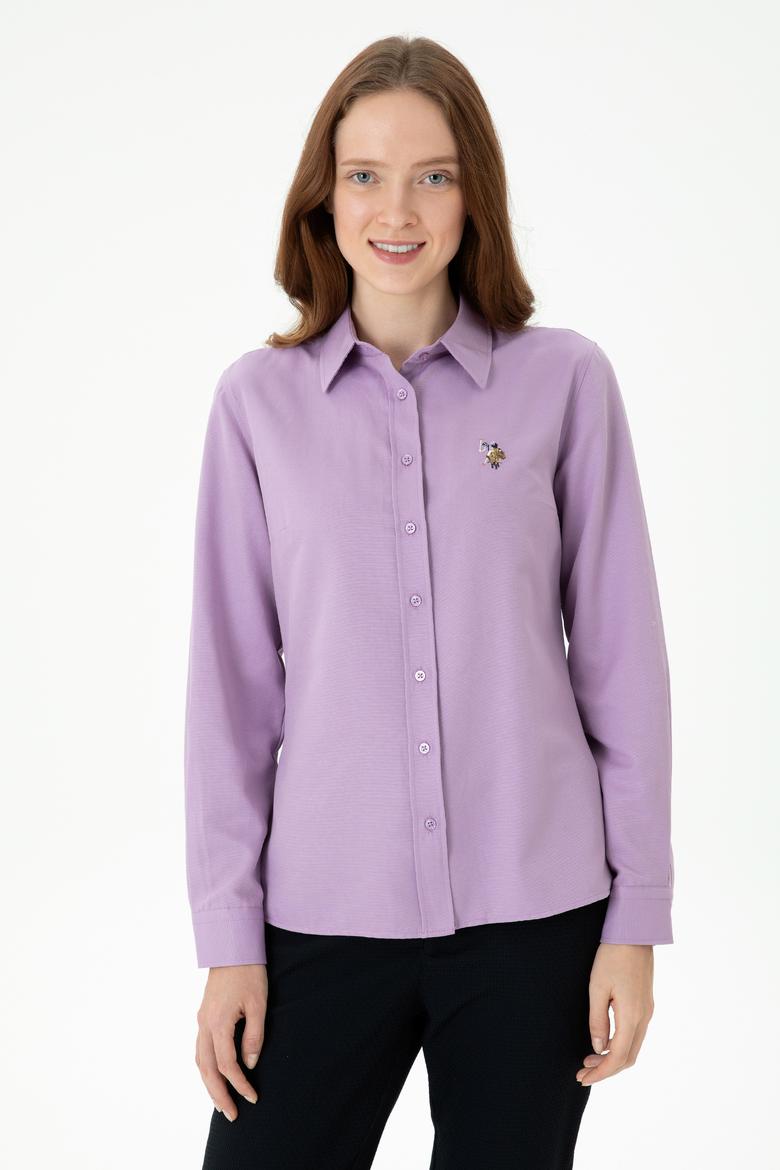 Kadın Lila Uzun Kollu Basic Gömlek