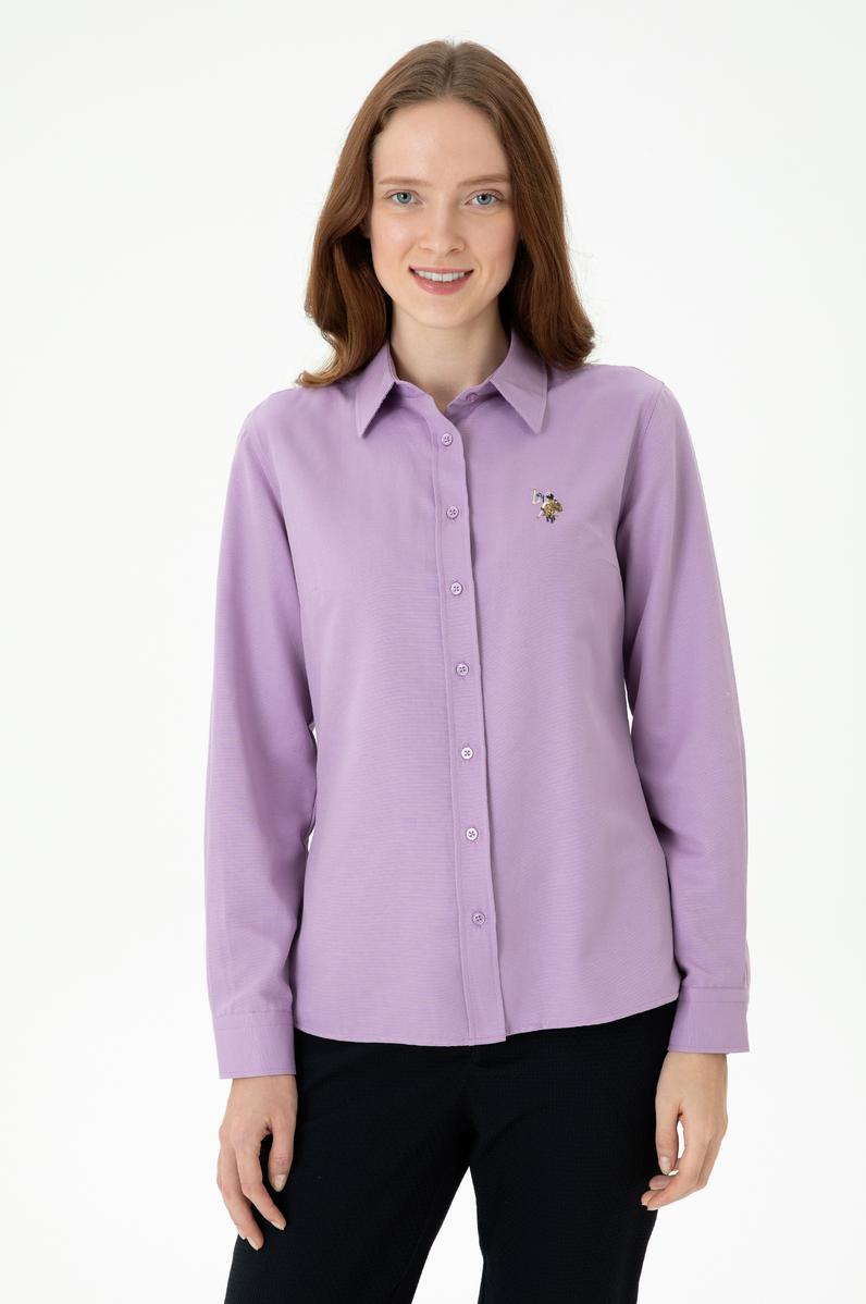 Kadın Lila Uzun Kollu Basic Gömlek