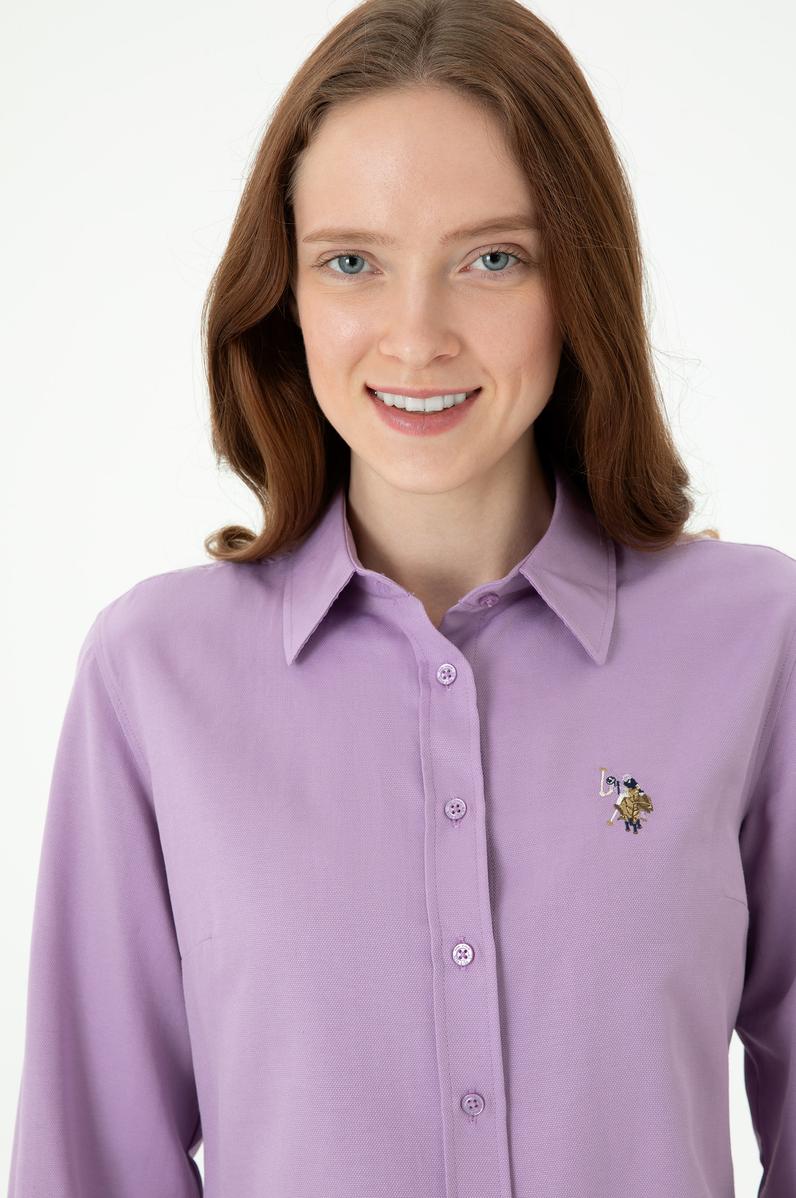 Kadın Lila Uzun Kollu Basic Gömlek