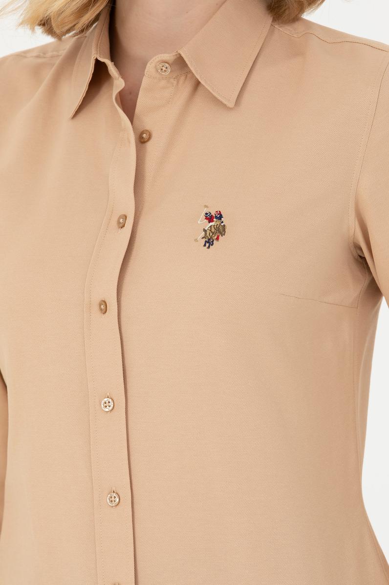 Kadın Kum Uzun Kollu Basic Gömlek