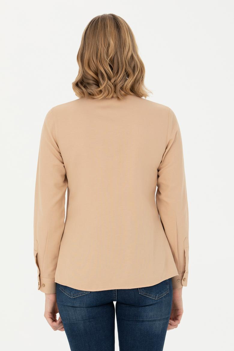 Kadın Kum Uzun Kollu Basic Gömlek - 50271935050