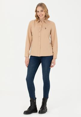 Kadın Kum Uzun Kollu Basic Gömlek - 50271935050