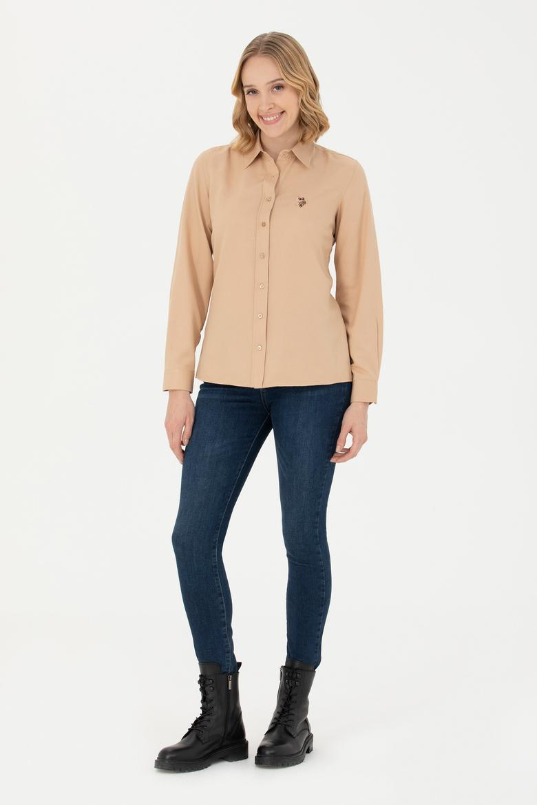Kadın Kum Uzun Kollu Basic Gömlek - 50271935050
