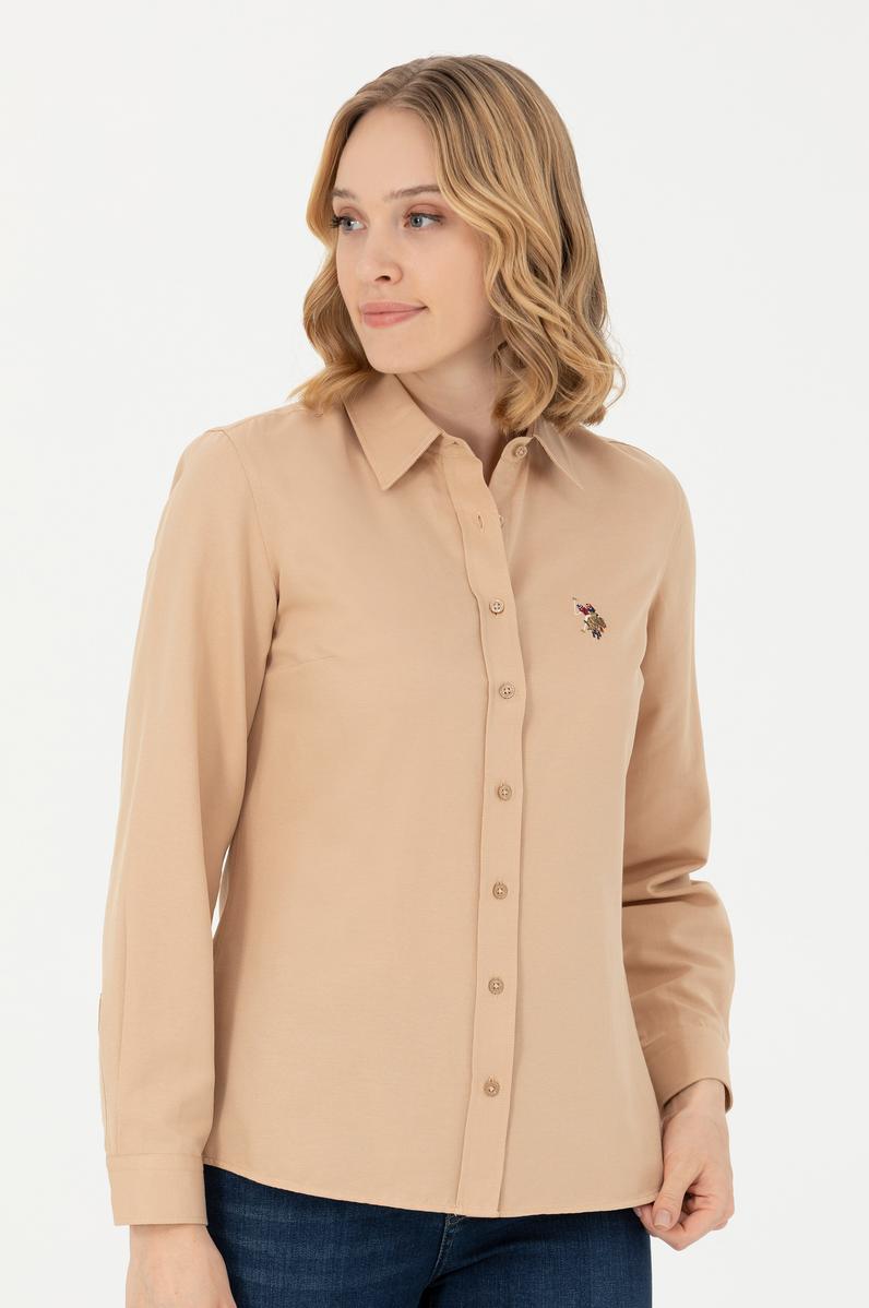 Kadın Kum Uzun Kollu Basic Gömlek