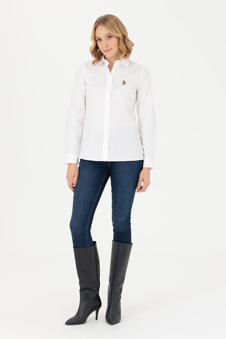 Kadın Beyaz Uzun Kollu Basic Gömlek - 50276496003