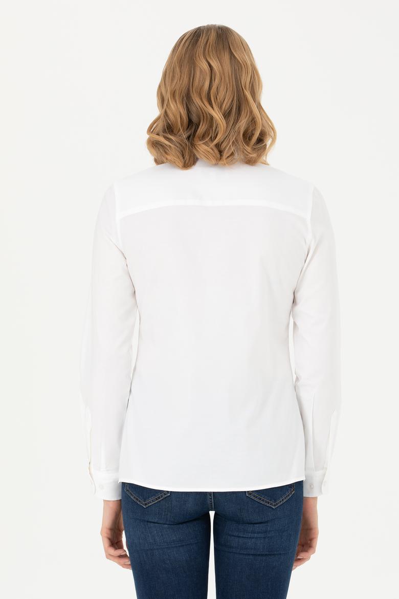 Kadın Beyaz Uzun Kollu Basic Gömlek - 50276496003