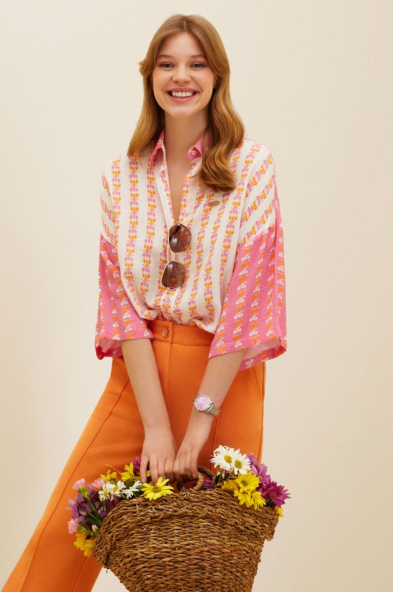 Kadın Pembe Uzun Kollu Gömlek