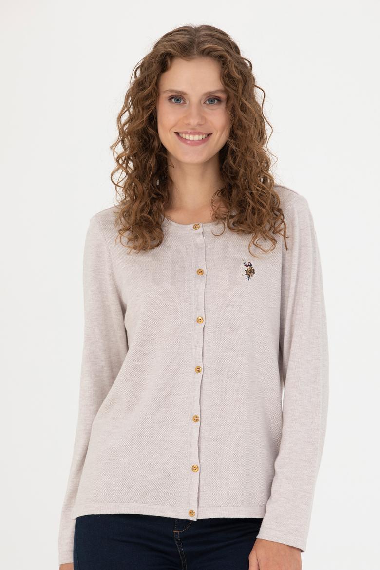 Kadın Taş Melanj Basic Triko Hırka - 50269008051