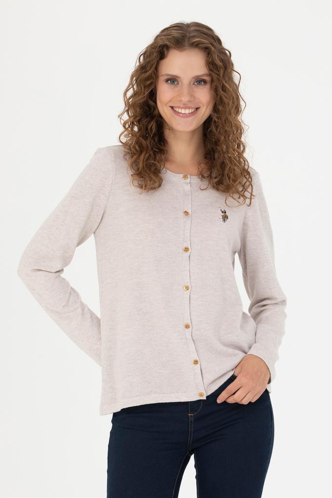 Kadın Taş Melanj Basic Triko Hırka