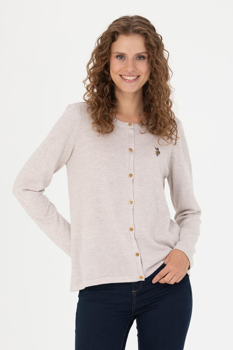 Kadın Taş Melanj Basic Triko Hırka