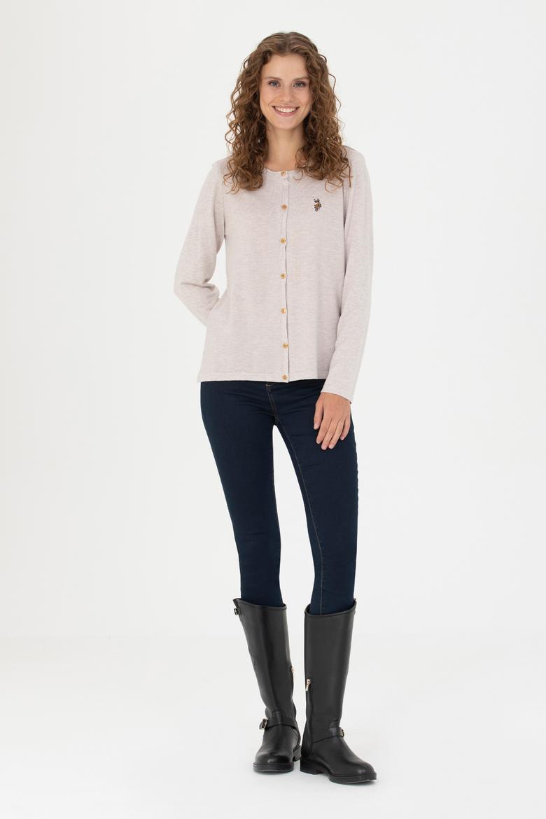 Kadın Taş Melanj Basic Triko Hırka - 50269008051