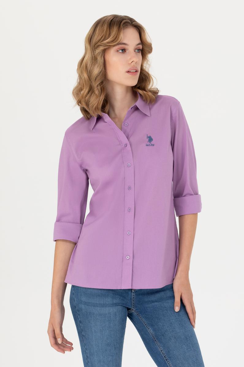 Kadın Lila Uzun Kollu Basic Gömlek
