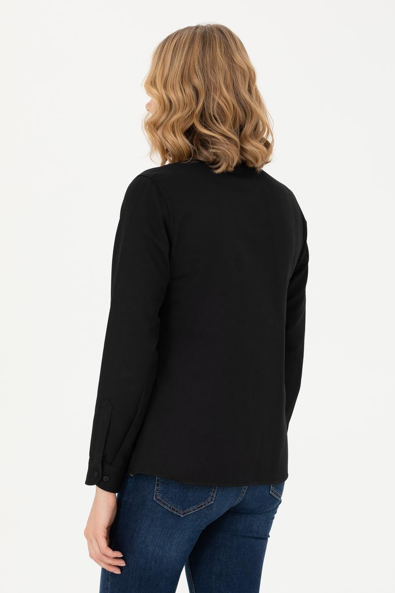 Kadın Siyah Uzun Kollu Basic Gömlek - 50271267028