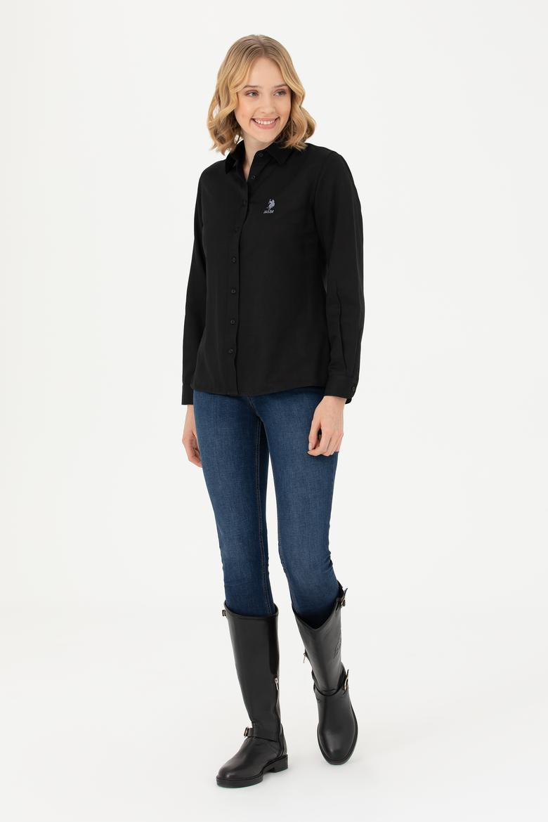 Kadın Siyah Uzun Kollu Basic Gömlek - 50271267028