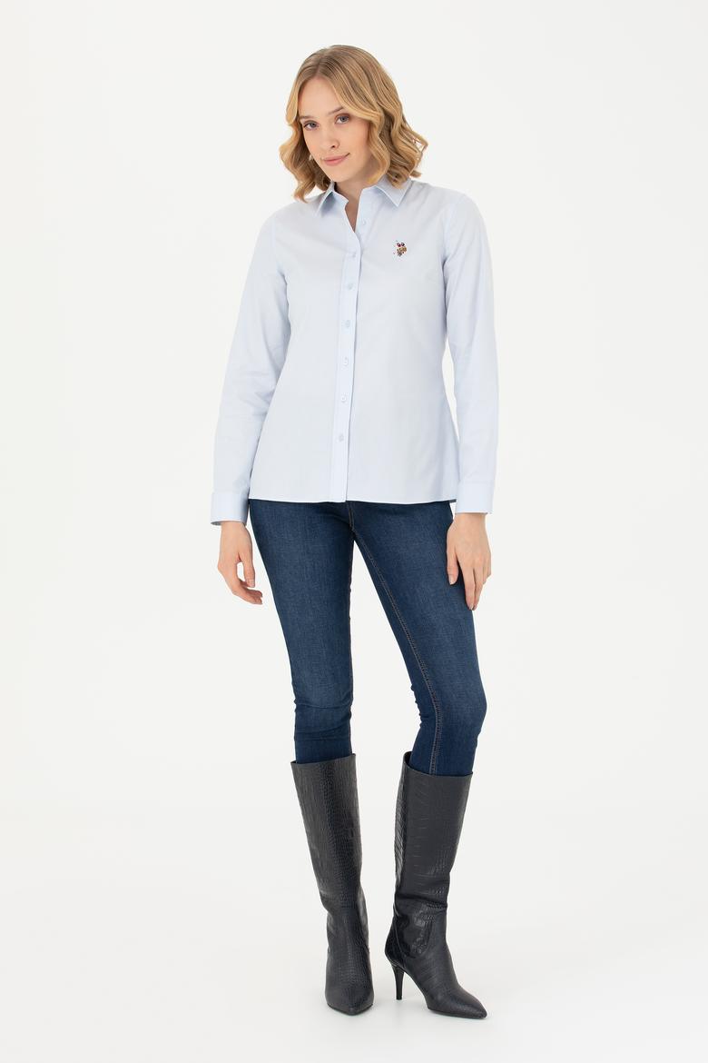 Kadın Açık Mavi Uzun Kollu Basic Gömlek - 50276496011