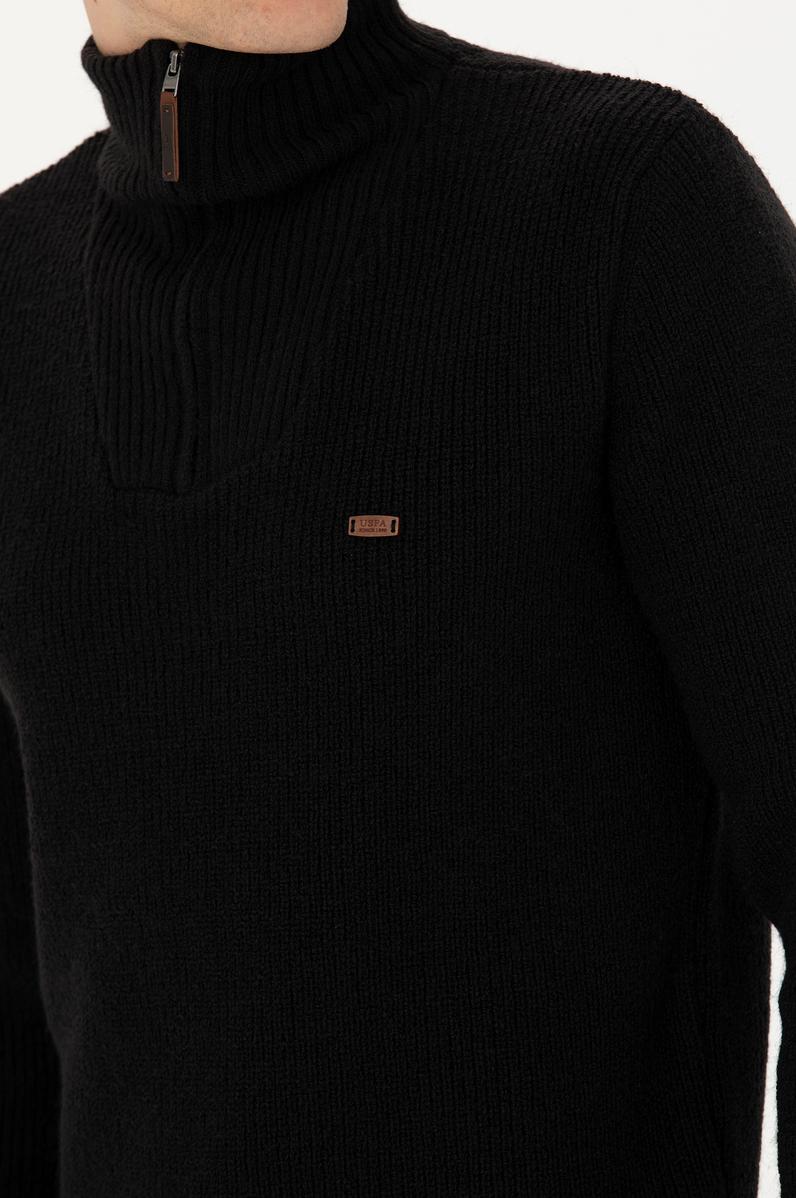 Erkek Siyah Yarım Fermuarlı Kazak