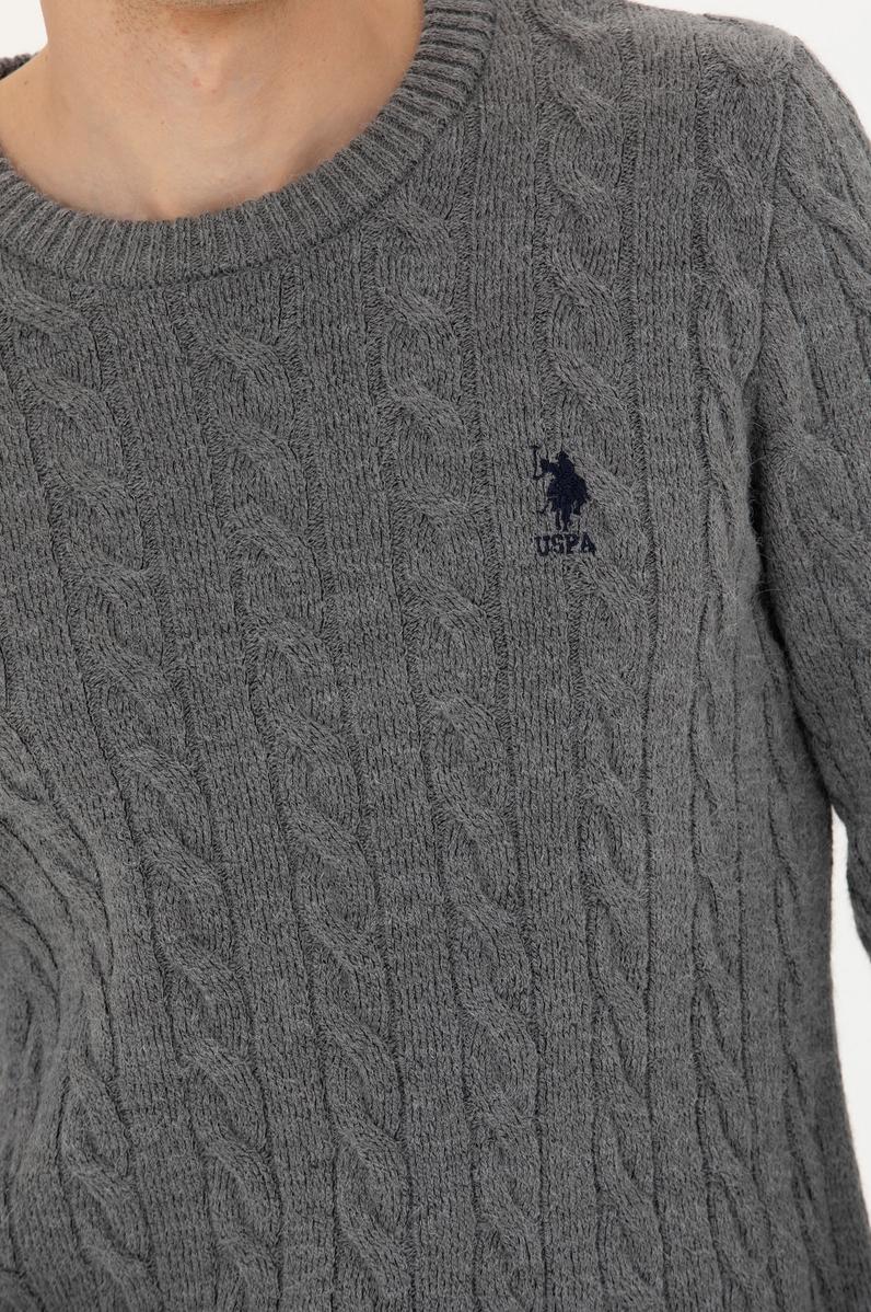 Erkek Gri Melanj Bisiklet Yaka Kazak