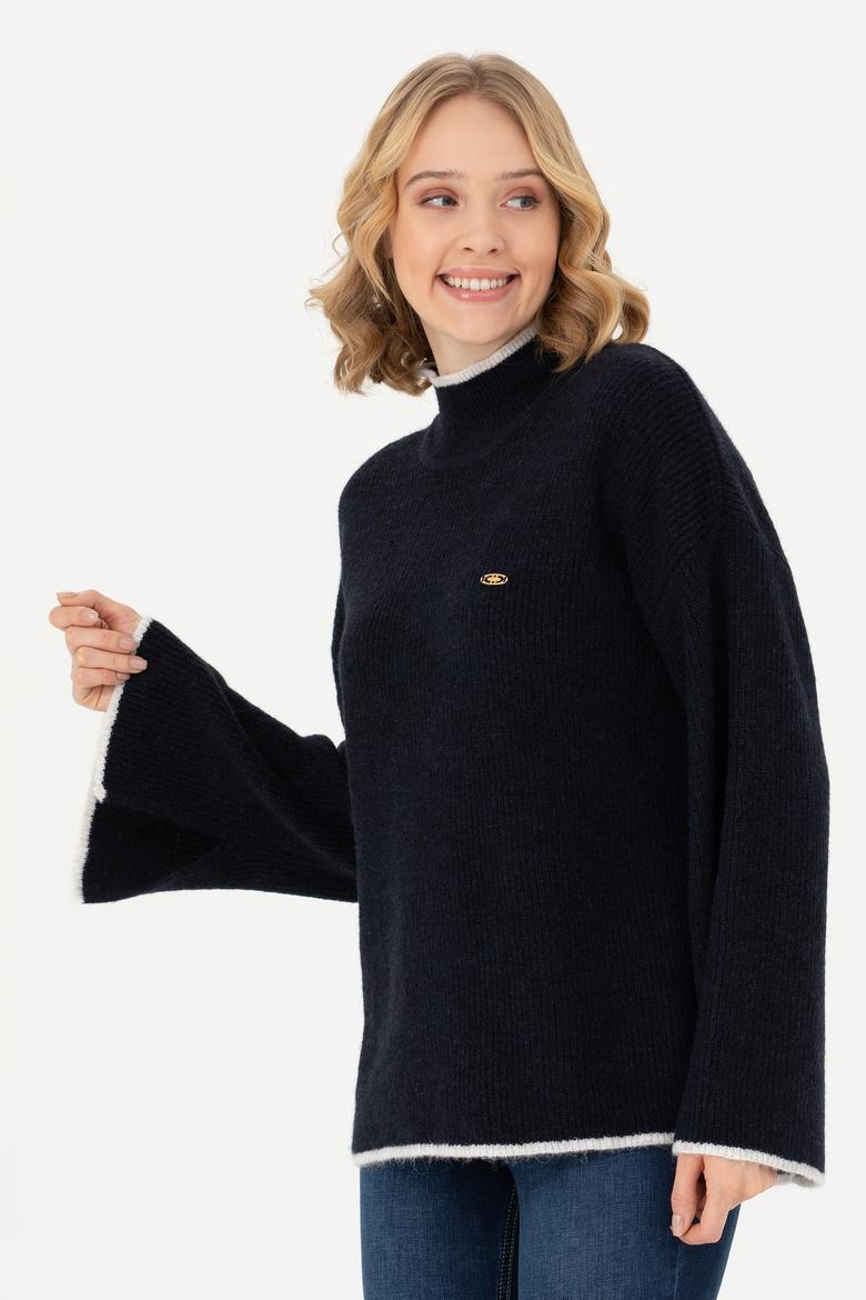 Kadın Lacivert Balıkçı Yaka Kazak