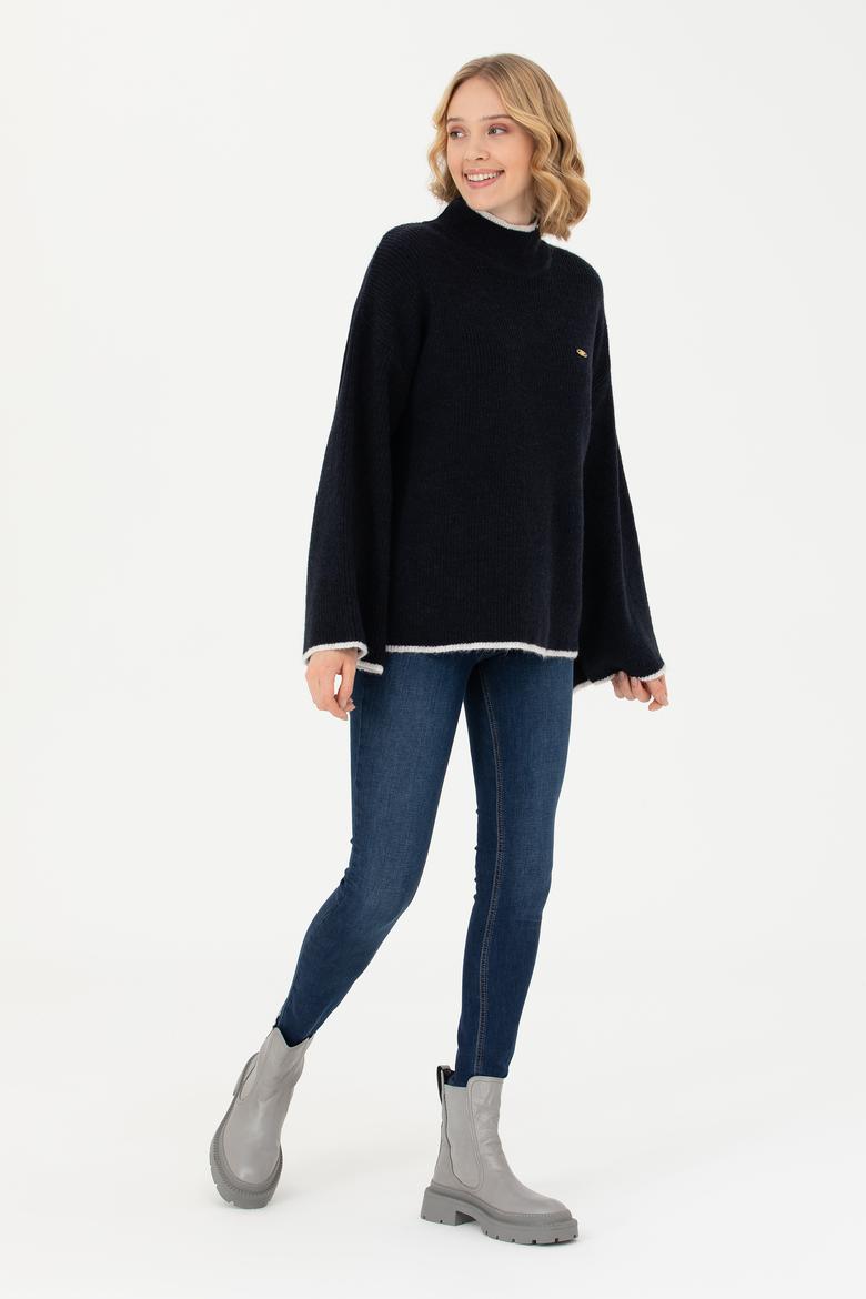 Kadın Lacivert Balıkçı Yaka Kazak - 50277261032