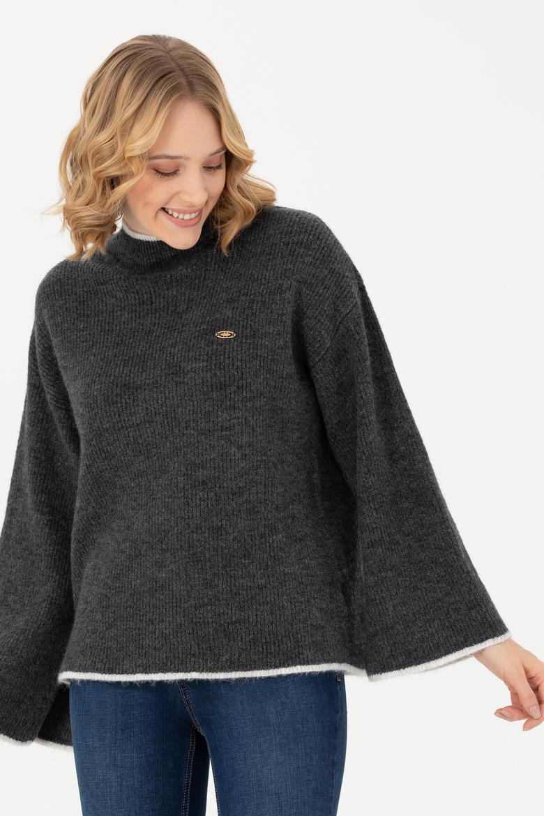 Kadın Antrasit Melanj Kazak - 50277261024