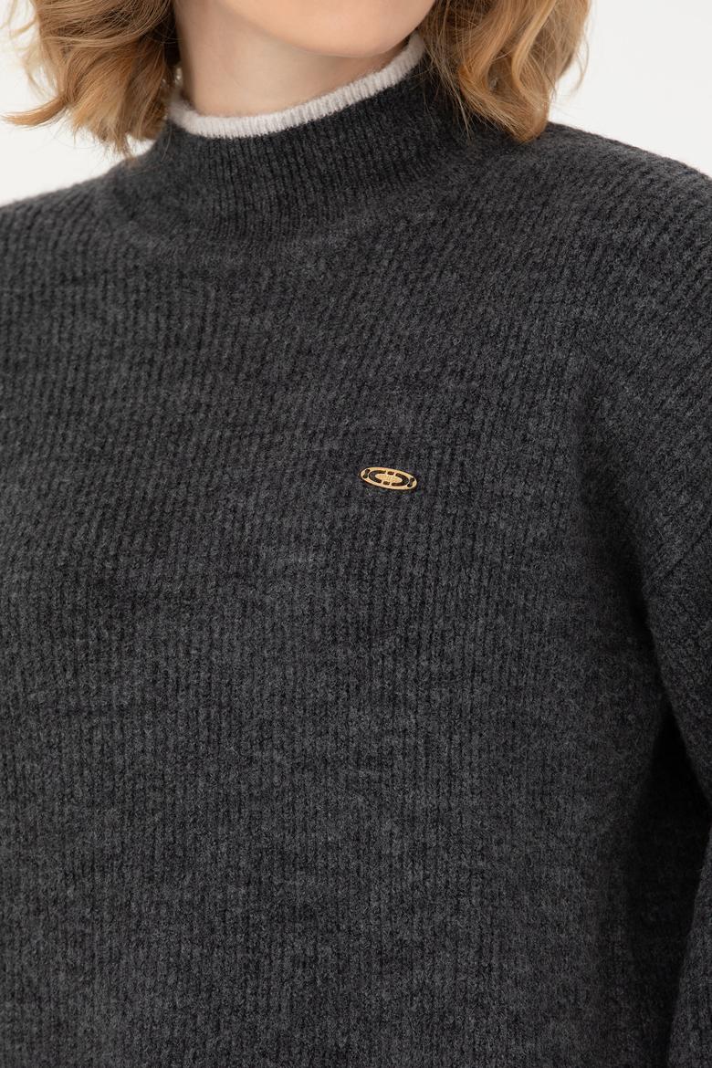 Kadın Antrasit Melanj Kazak - 50277261024