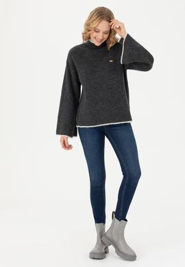 Kadın Antrasit Melanj Kazak - 50277261024