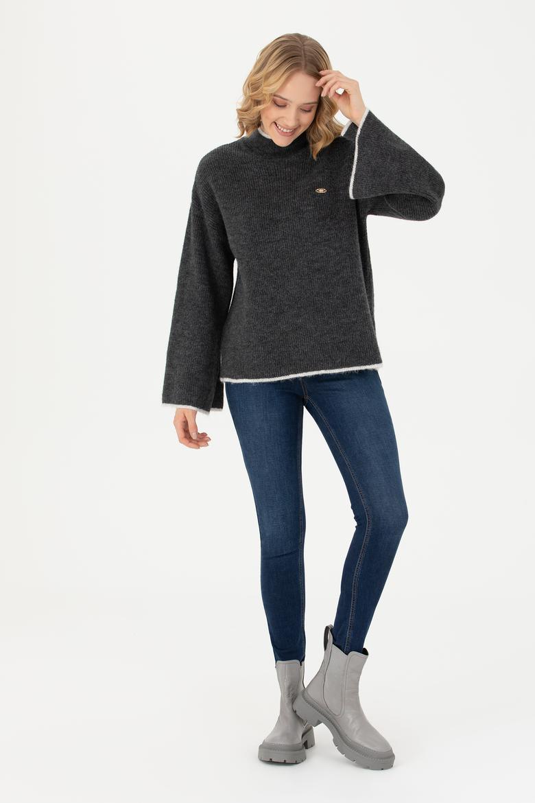 Kadın Antrasit Melanj Kazak - 50277261024