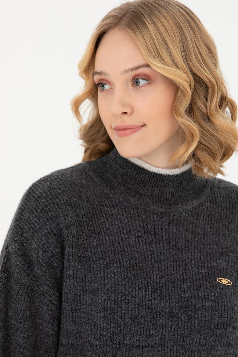 Kadın Antrasit Melanj Kazak - 50277261024