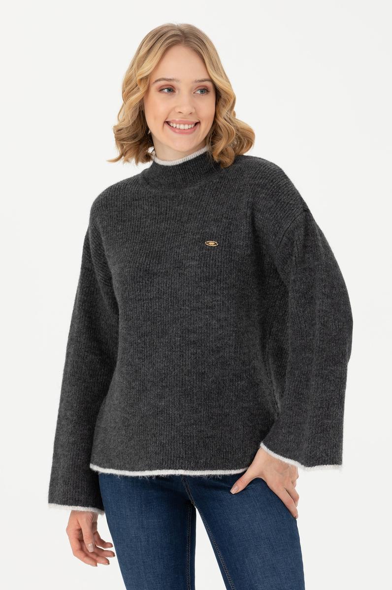 Kadın Antrasit Melanj Kazak