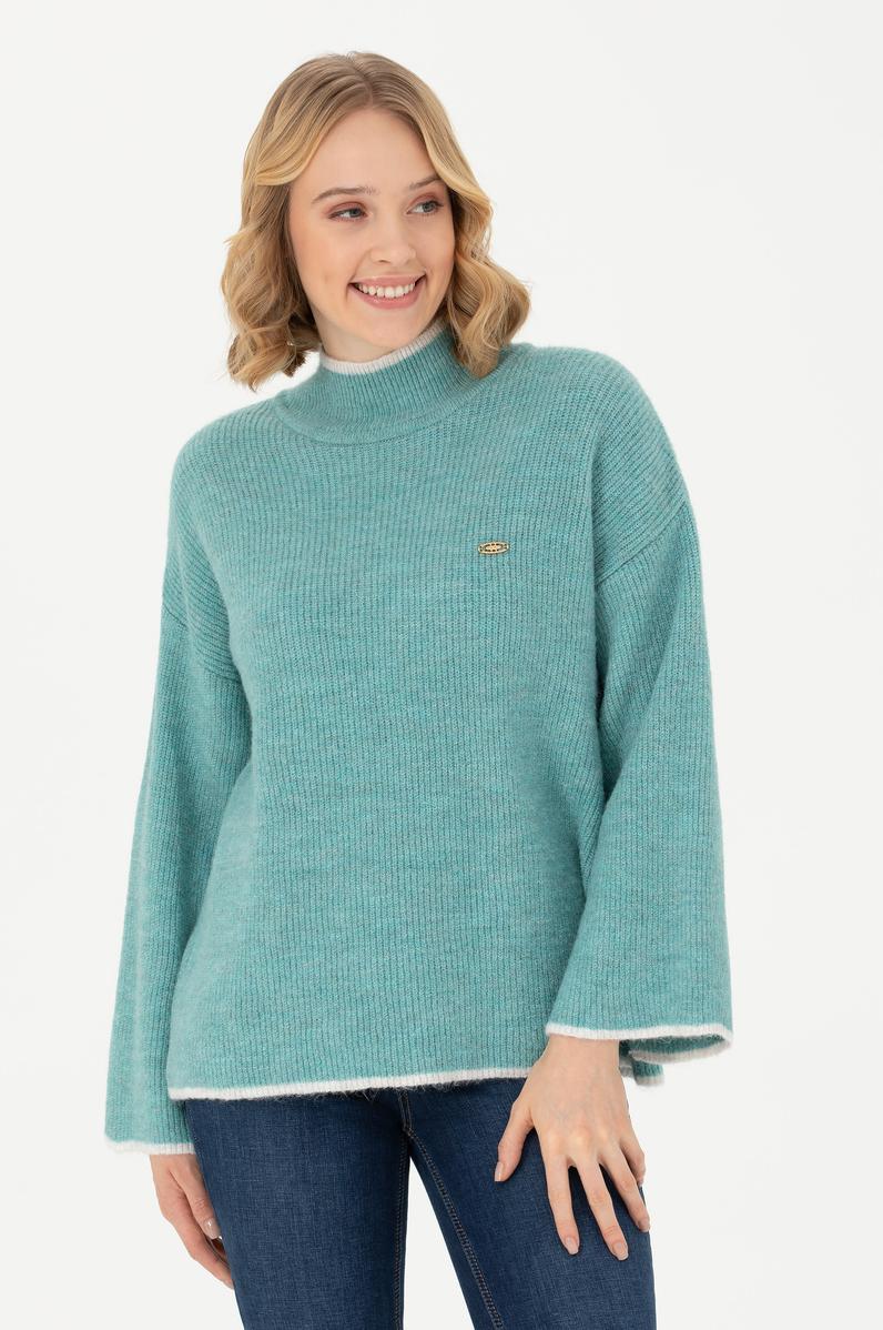 Kadın Mint Balıkçı Yaka Kazak