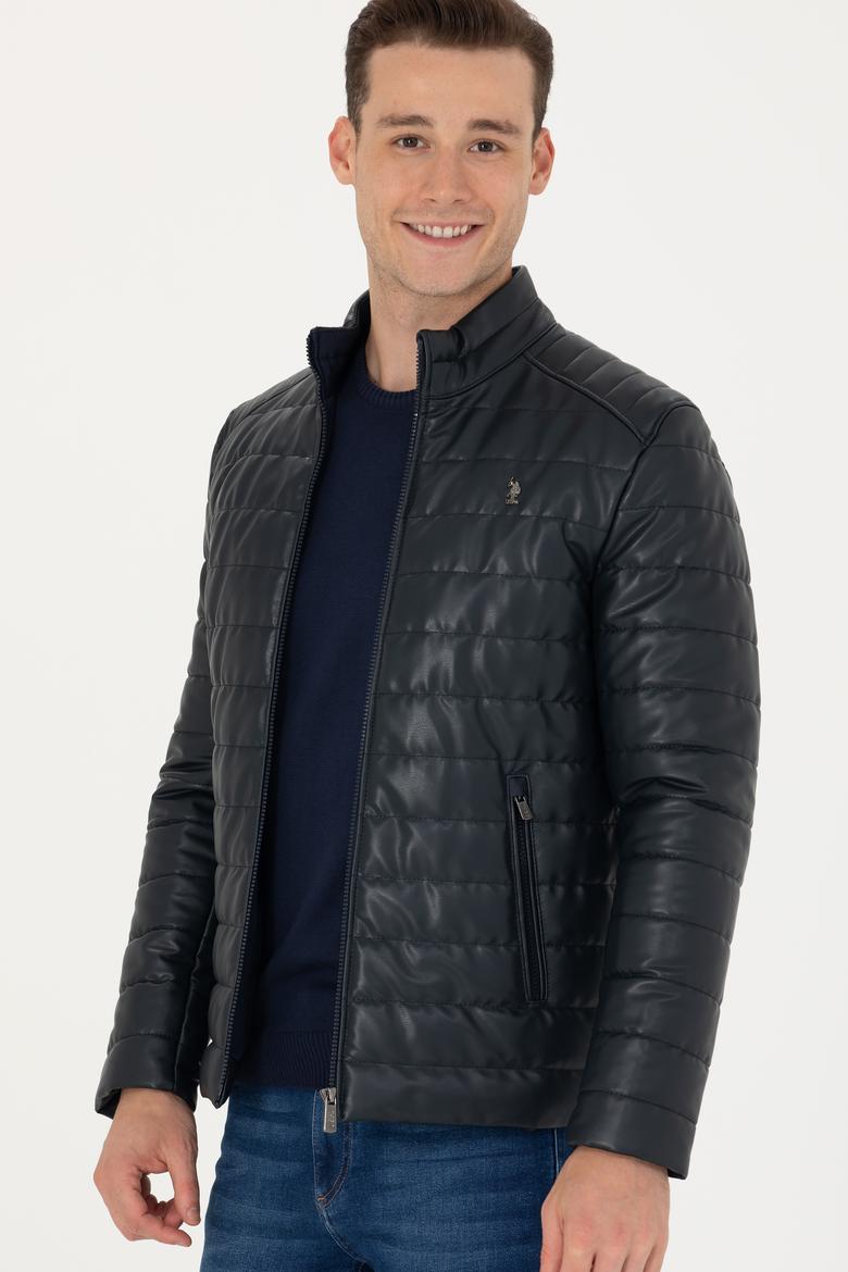 Erkek Lacivert Deri Ceket - 50278978012