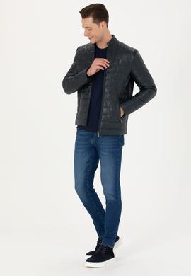 Erkek Lacivert Deri Ceket - 50278978012