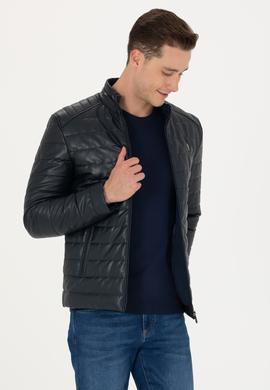 Erkek Lacivert Deri Ceket - 50278978012