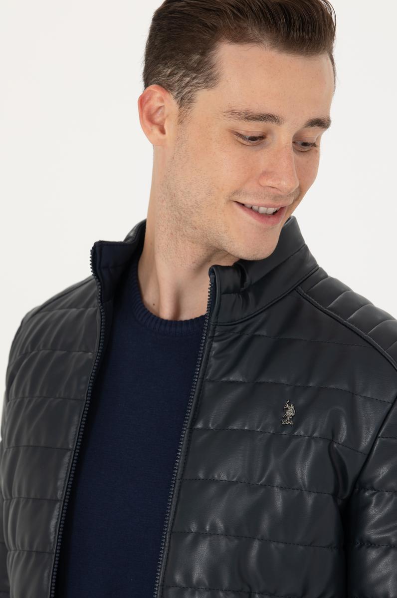 Erkek Lacivert Deri Ceket