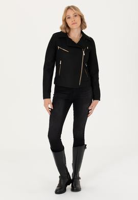 Kadın Siyah Deri Ceket - 50278990004