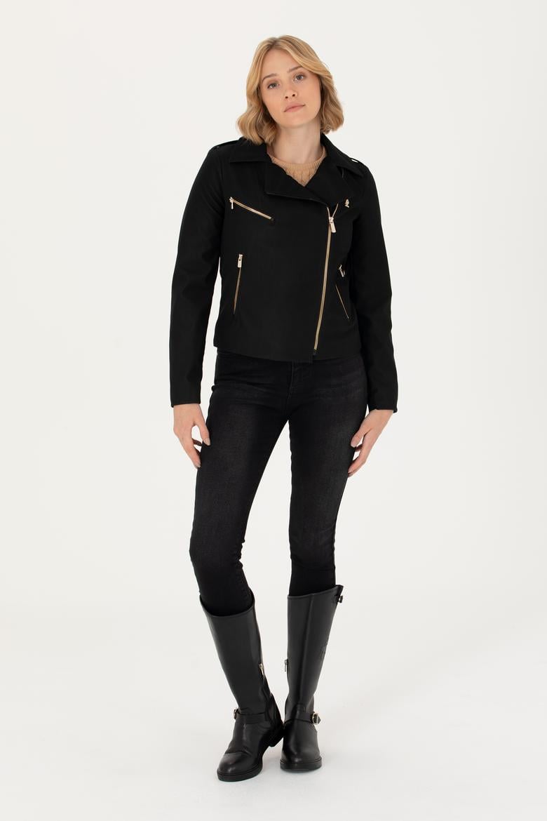 Kadın Siyah Deri Ceket - 50278990004